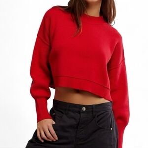 Free People Easy Street Red Crop Sweater Pullover